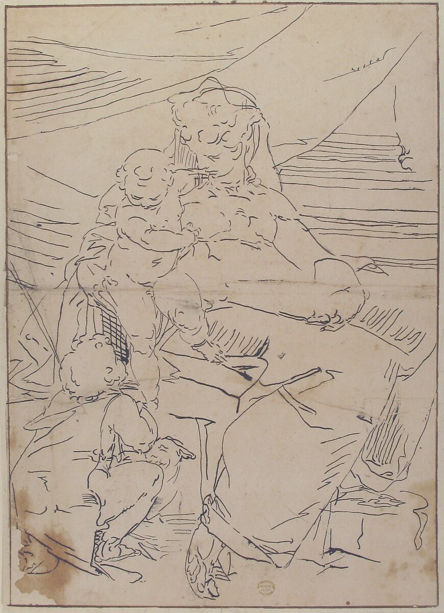 Mary, Infant Christ and Saint John, After Luca Cambiaso (Italian, Moneglia 1527–1585 Madrid), Pen and ink