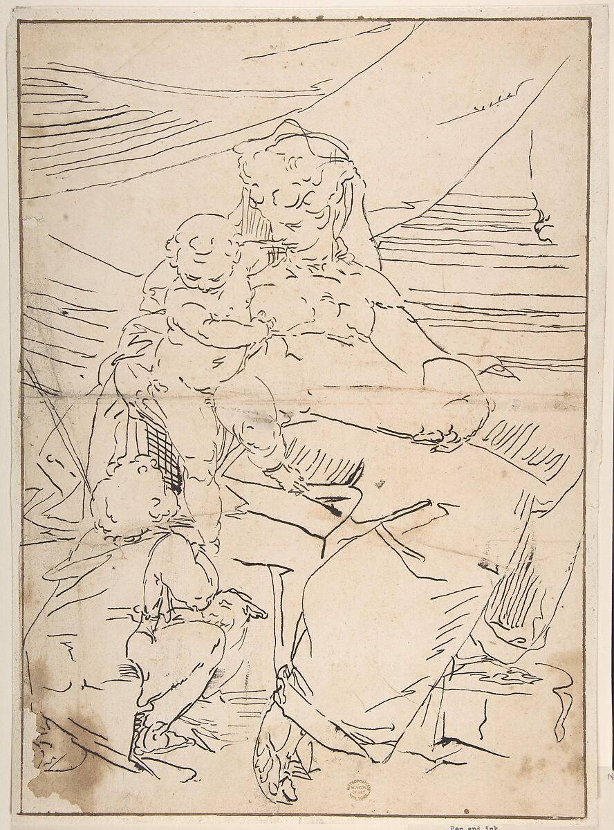 Mary, Infant Christ and Saint John, After Luca Cambiaso (Italian, Moneglia 1527–1585 Madrid), Pen and ink 