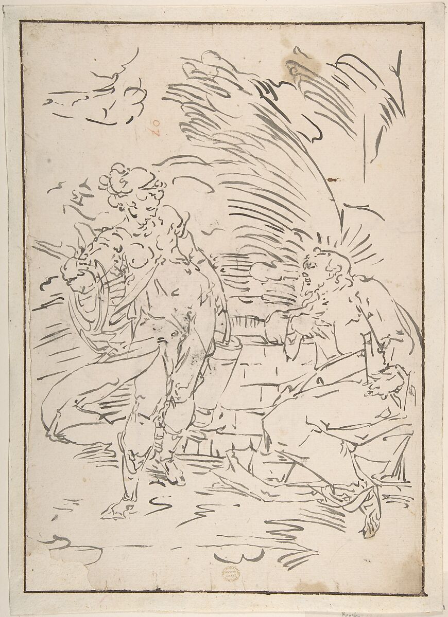 Christ and the Woman of Samaria at the Well, After Luca Cambiaso (Italian, Moneglia 1527–1585 Madrid), Brush and ink 