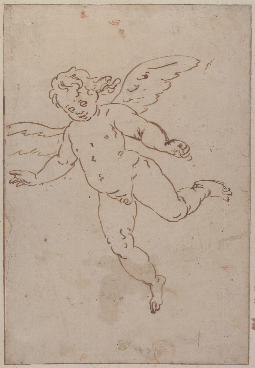 Cupid Flying, After Luca Cambiaso (Italian, Moneglia 1527–1585 Madrid), Brush and brown ink