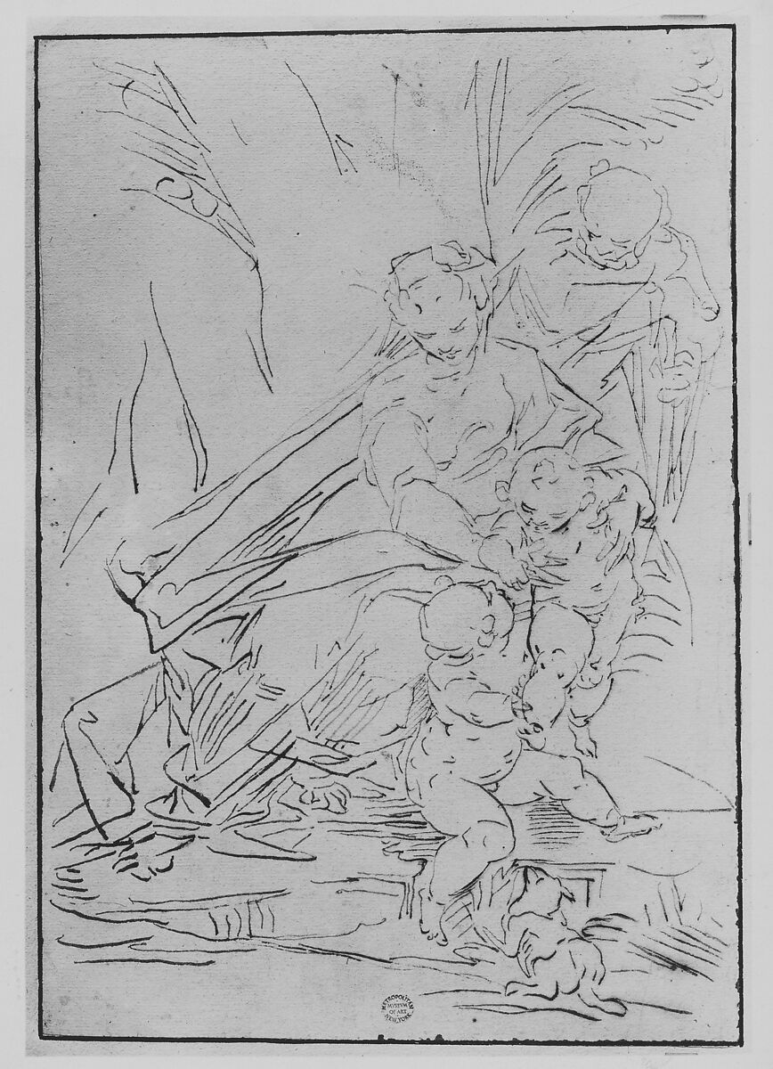 Holy Family, After Luca Cambiaso (Italian, Moneglia 1527–1585 Madrid), Brush and brown ink
