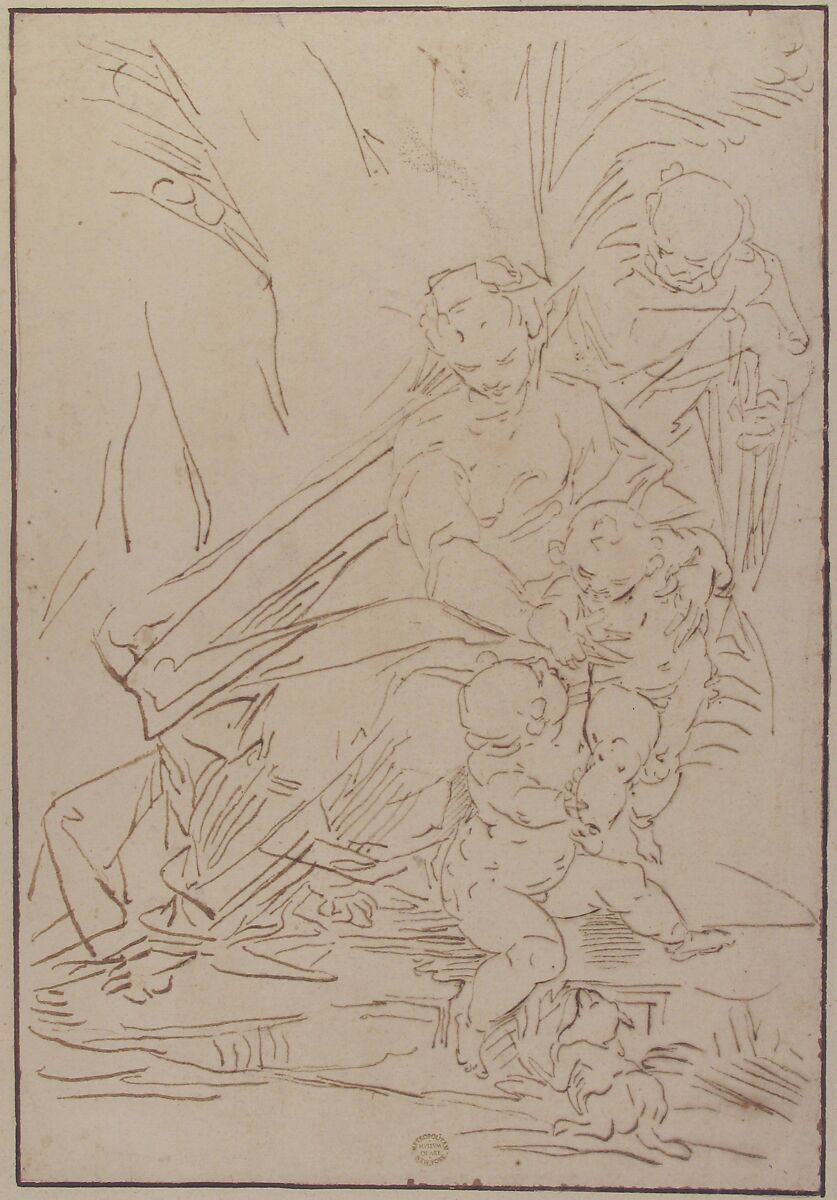 Holy Family, After Luca Cambiaso (Italian, Moneglia 1527–1585 Madrid), Brush and brown ink
