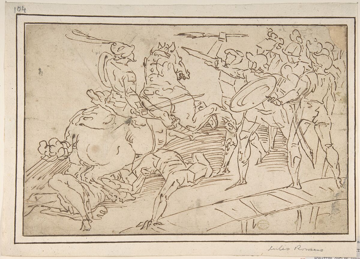 Horatius Cocles Defending the Bridge, After Luca Cambiaso (Italian, Moneglia 1527–1585 Madrid), Pen and brown ink 
