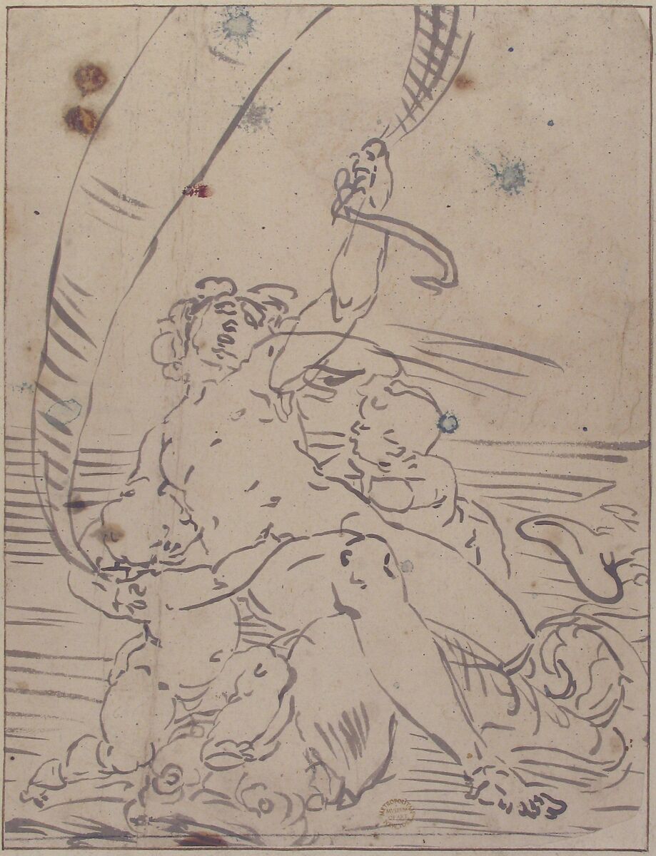Arion and Two Cupids on a Dolphin, After Luca Cambiaso (Italian, Moneglia 1527–1585 Madrid), Brush and ink