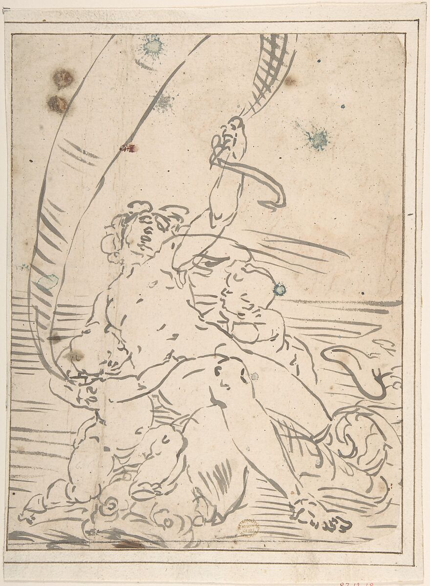 Arion and Two Cupids on a Dolphin, After Luca Cambiaso (Italian, Moneglia 1527–1585 Madrid), Brush and ink 