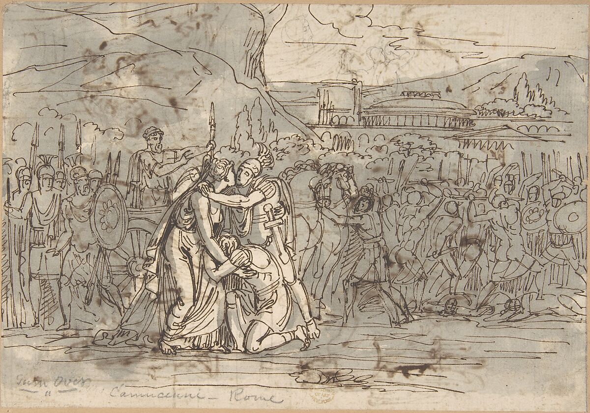 Soldiers Going into Battle, Vincenzo Camuccini (Italian, Rome 1771–1844 Rome), Pen and brown ink with brush and gray wash 