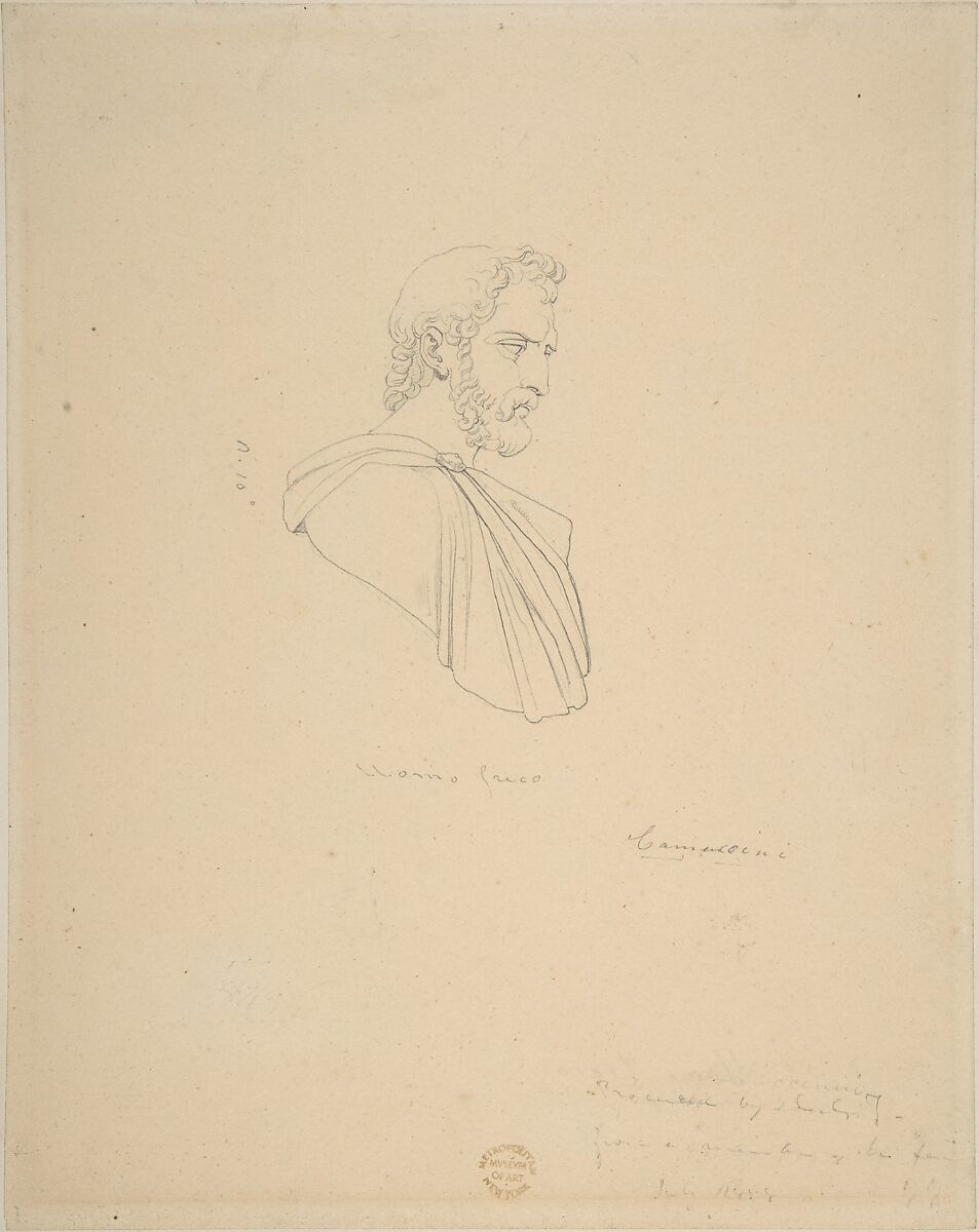 Classical Bust of a Bearded Male Seen in Profile, Vincenzo Camuccini (Italian, Rome 1771–1844 Rome), Lead graphite 