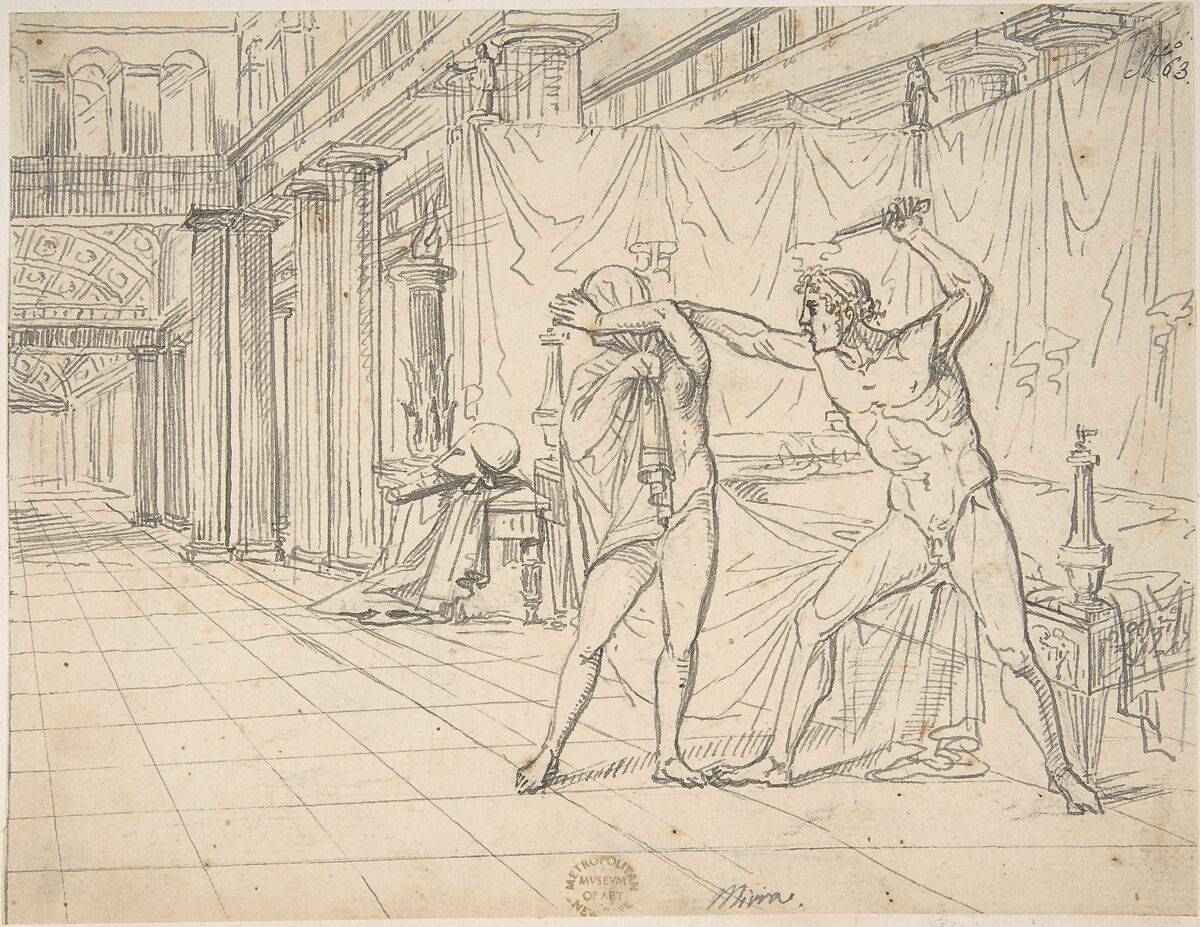 Tarquin and Lucrezia, Vincenzo Camuccini (Italian, Rome 1771–1844 Rome), Pen and black ink 