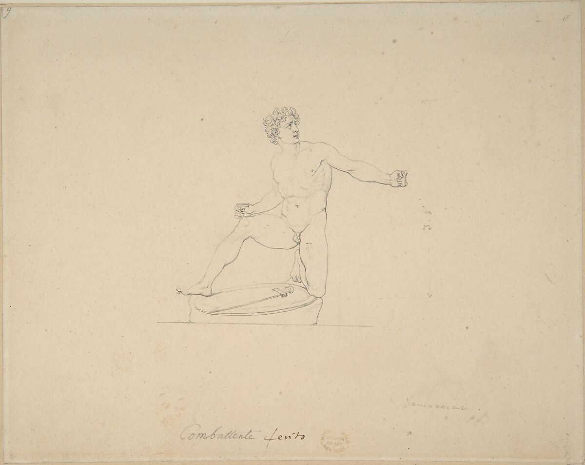 Kneeling Gladiator, Vincenzo Camuccini (Italian, Rome 1771–1844 Rome), Lead graphite 