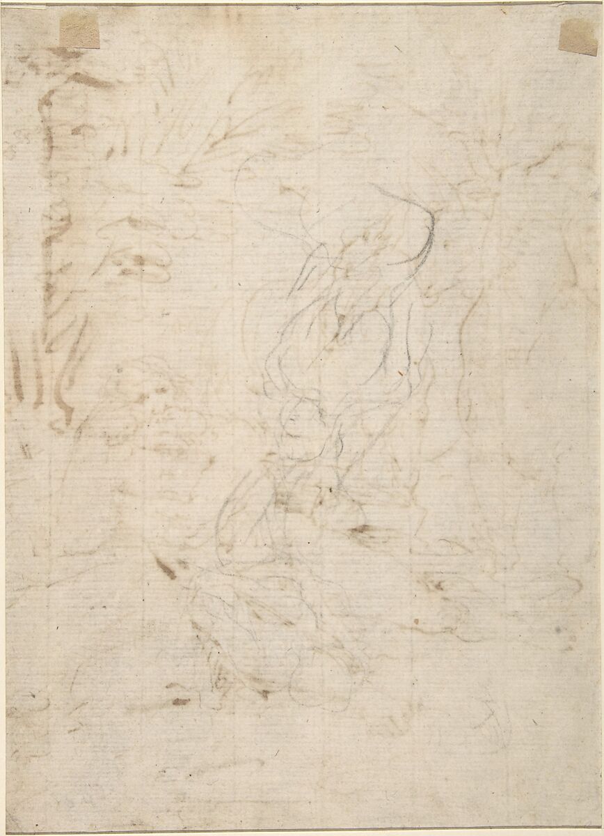 Unidentified Subject:  Reclining Nude Male Figure and Cattle, Giovanni Angelo Canini (Italian, Rome ca. 1609-17–1666 Rome), Pen and brown ink (recto); illegible black chalk notations (verso)