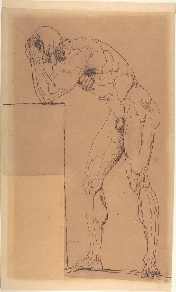 Nude Study, Anonymous, Italian, early 19th century, Pen and brown ink on tracing paper 