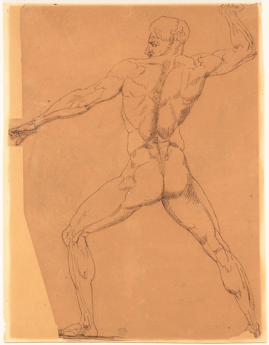 Nude Study, Anonymous, Italian, early 19th century, Pen and brown ink on tracing paper 