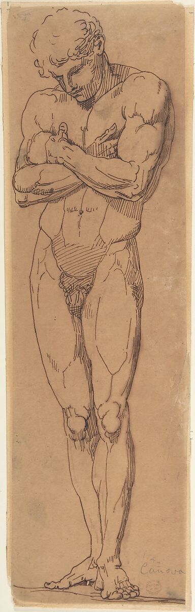 Nude Study, Anonymous, Italian, early 19th century, Pen and brown ink on tracing paper 