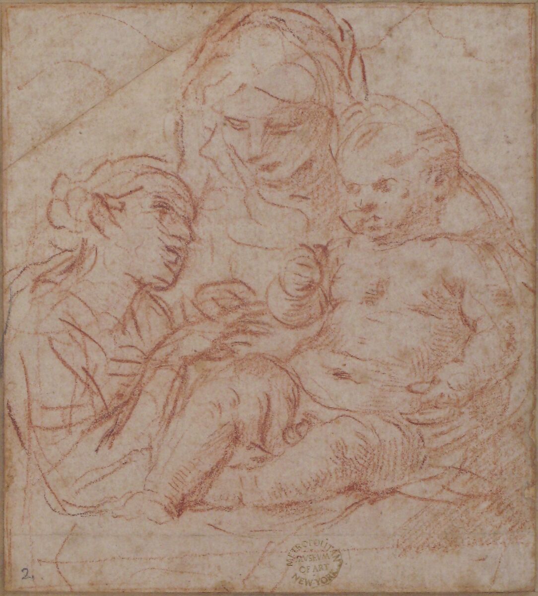 The Mystic Marriage of Saint Catherine, Simone Cantarini (Italian, Pesaro 1612–1648 Verona), Red chalk