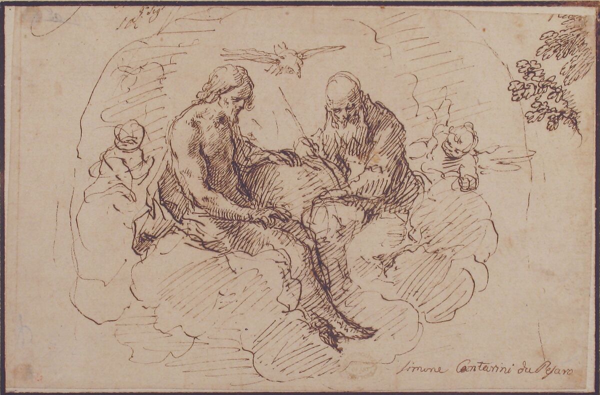 The Holy Trinity in Glory, Simone Cantarini (Italian, Pesaro 1612–1648 Verona), Pen and brown ink