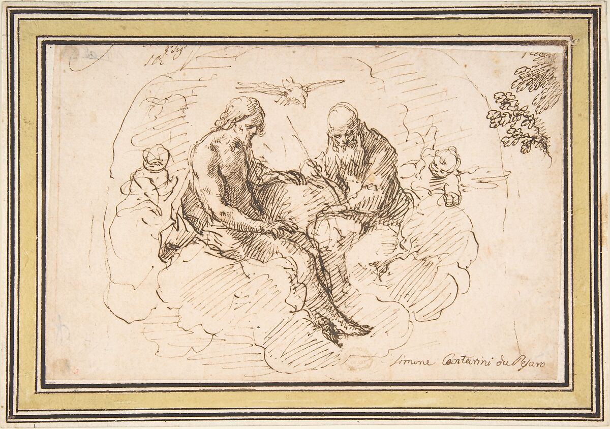 The Holy Trinity in Glory, Simone Cantarini (Italian, Pesaro 1612–1648 Verona), Pen and brown ink 