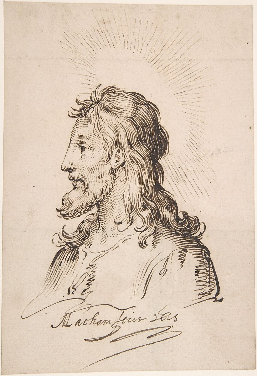 Head of Christ, Jacob Matham (Netherlandish, Haarlem 1571–1631 Haarlem), Pen and brown ink 