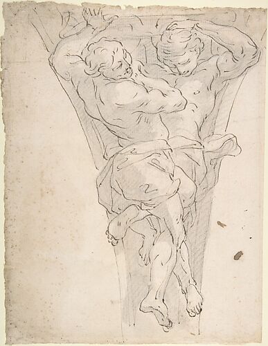 Two Partially Draped Male Figures in a Pendentive