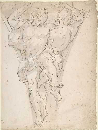 Two Partially Draped Male Figures in a Pendentive