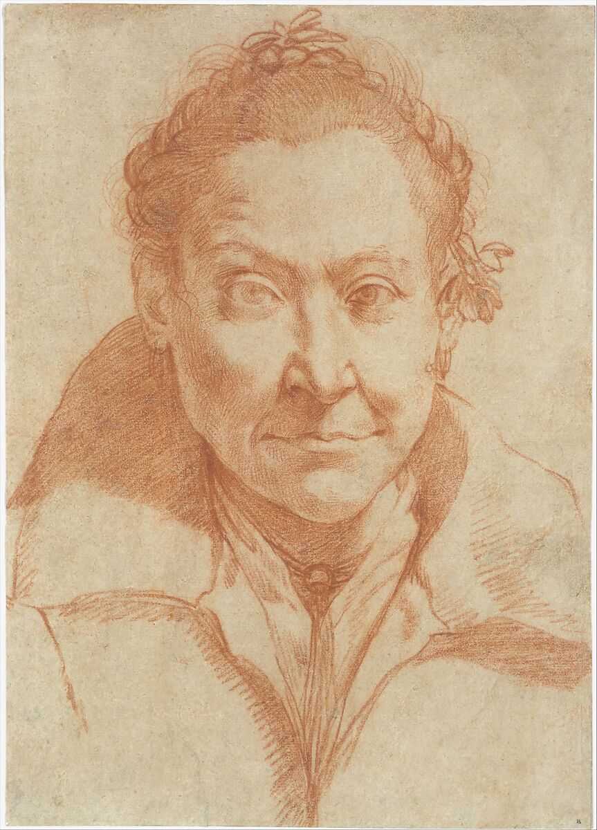 Bust-Length Portrait of a Woman (recto); Bust-Length Study of a Girl (verso), Agostino Carracci (Italian, Bologna 1557–1602 Parma), Red chalk, over black chalk (recto); red chalk (verso)