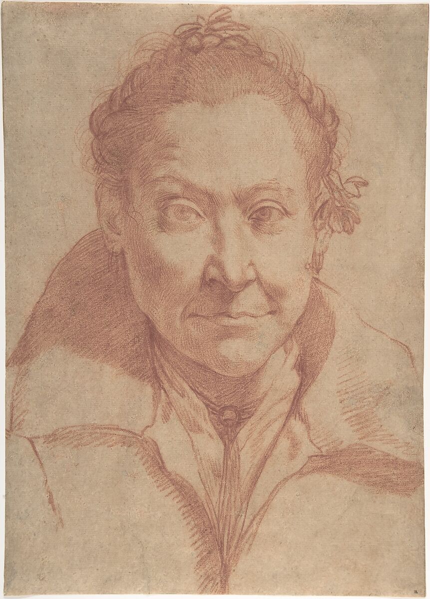 Bust-Length Portrait of a Woman (recto); Bust-Length Study of a Girl (verso), Agostino Carracci (Italian, Bologna 1557–1602 Parma), Red chalk, over possible traces of black chalk (recto); red chalk (verso) 