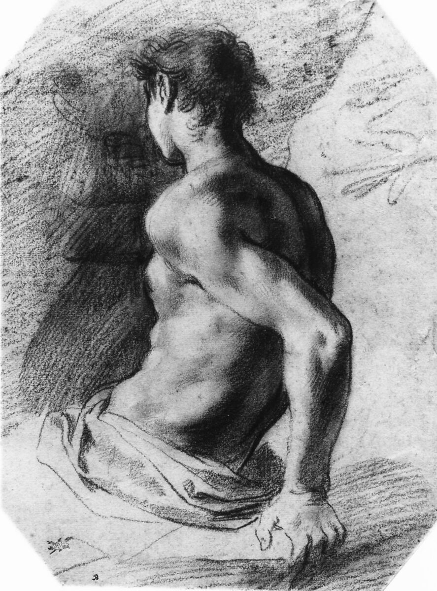 Back View of a Seated Nude Youth Facing Left, Annibale Carracci (Italian, Bologna 1560–1609 Rome), Red chalk, with traces of highlights in white chalk (?)