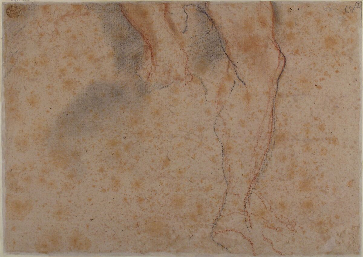 Studies of a Boy and a Girl (recto); Studies of Legs (verso), Traditionally ascribed to Annibale Carracci (Italian, Bologna 1560–1609 Rome), Red chalk, highlighted with white chalk, on beige paper (recto); black and red chalk (verso)