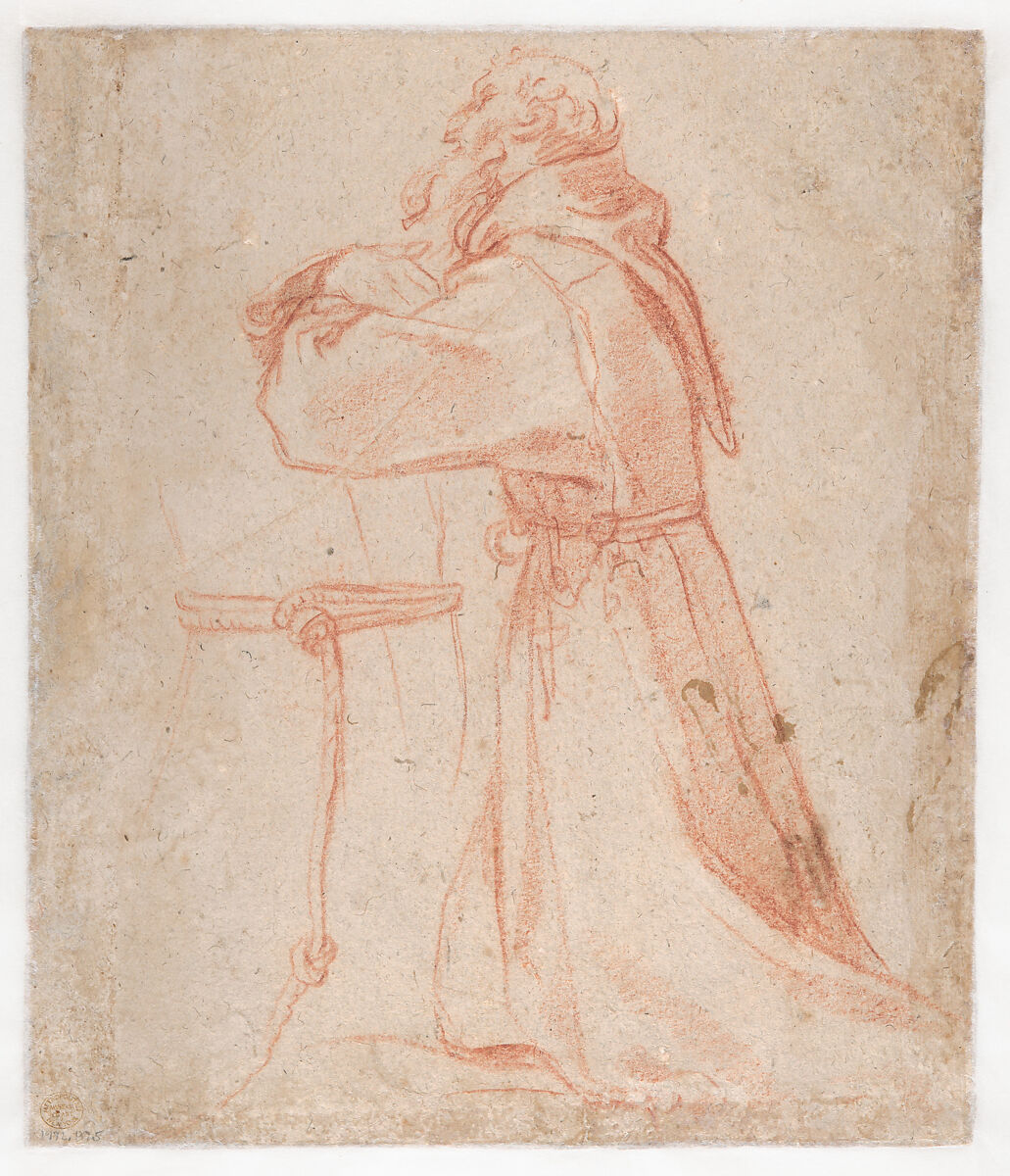 Studies for a Figure of Saint Francis Kneeling in a Three-Quarter View and for His Hands (recto); Studies for a Figure of Saint Francis Kneeling in Profile (verso), Annibale Carracci (Italian, Bologna 1560–1609 Rome), Red chalk with white chalk highlights, pen and brown ink (recto); red chalk (verso)