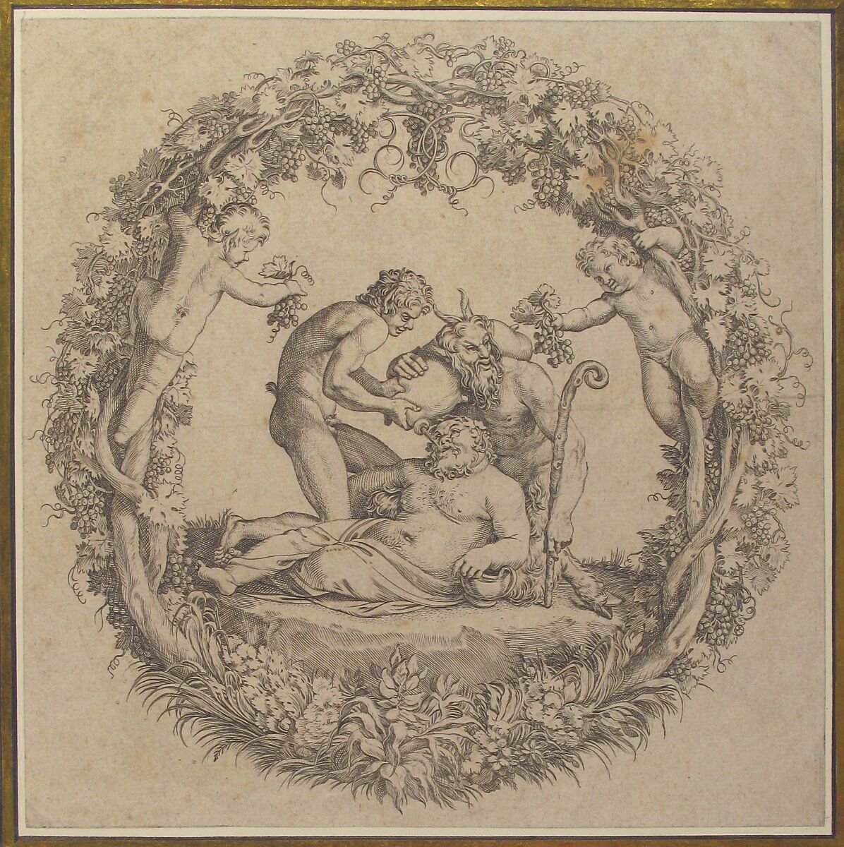 The Drunken Silenus, After Annibale Carracci (Italian, Bologna 1560–1609 Rome), Engraving on Silver
