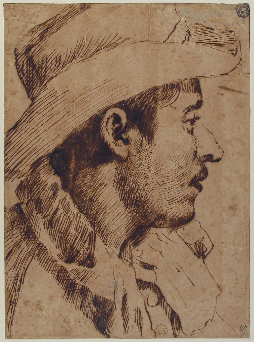 Head of a Young Man, Anonymous, Italian, Bolognese, 17th century, Pen and brown ink