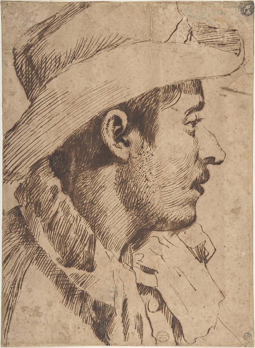 Head of a Young Man, Anonymous, Italian, Bolognese, 17th century, Pen and brown ink 