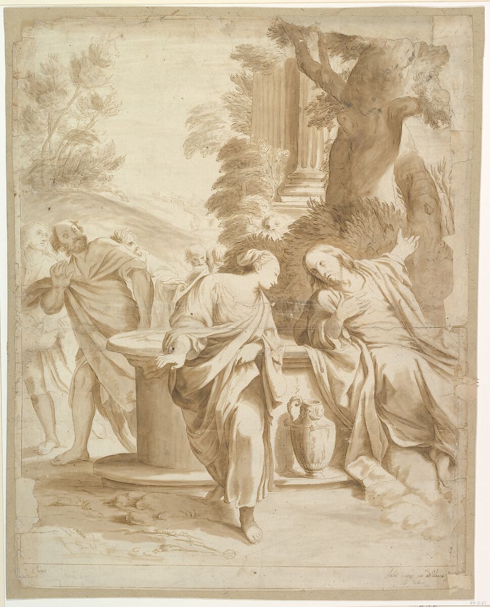 Christ and the Woman of Samaria, After Annibale Carracci (Italian, Bologna 1560–1609 Rome), Pen and brown ink, brush and brown wash 