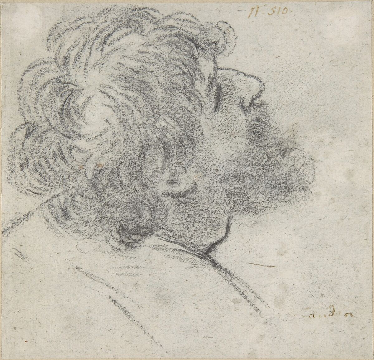 Head of a Bearded Man Looking to Upper Right (recto); Head of an Old Man and a Drapery Study (verso), Giacomo Cavedone (Italian, Sassuolo 1577–1660 Bologna), Black chalk (recto and verso) 