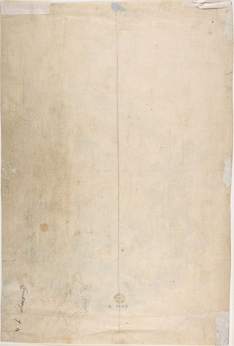 The Virgin and Child Intervening for Victims of the Plague (recto); Seated Female Figure (verso), attributed to Geronimo Cenatiempo (Girolamo Cenatempo) (Italian, documented Naples 1705–1741 Naples), Pen and brown ink, brush and gray wash, over black chalk (recto); small black chalk sketch of a seated female figure (verso)