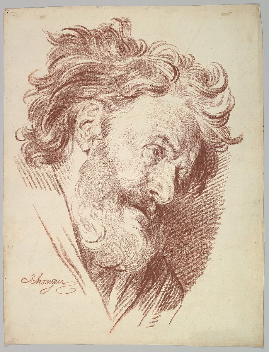 Profile of a Bearded Old Man Looking Right, Jakob Matthias Schmutzer (Austrian, Vienna 1733–1811 Vienna), Red chalk 