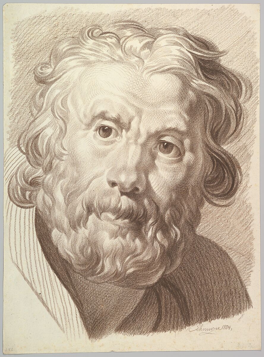 Head of Bearded Old Man, Jakob Matthias Schmutzer (Austrian, Vienna 1733–1811 Vienna), Brown chalk 