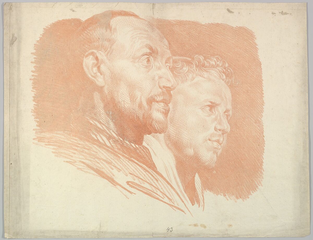 Two Male Heads in Profile to Right, Attributed to Jakob Matthias Schmutzer (Austrian, Vienna 1733–1811 Vienna), Offprint made from red chalk drawing 