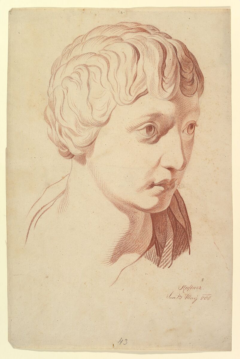 Idealized Head Looking Right, copied after the Antique, Johann Evangelist Kastner (Austrian, Weiher 1776–1827 Vienna), Red chalk 