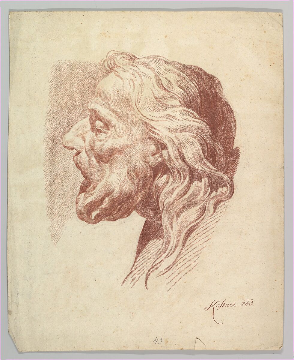 Head of a Bearded Old Man in Profile to the Right, Johann Evangelist Kastner (Austrian, Weiher 1776–1827 Vienna), Red chalk over black chalk [or graphite?] 