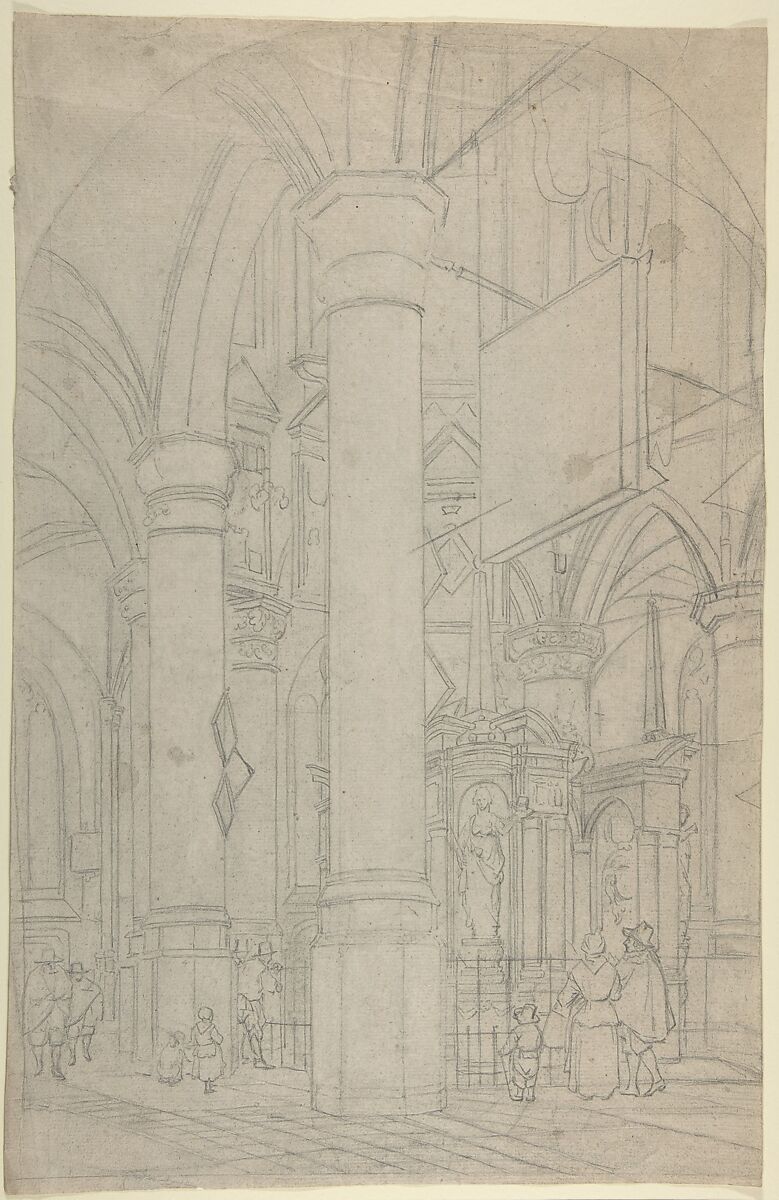 Interior of the New Church in Delft with the Tomb of William the Silent, Jan Hendrik Verheyen (Dutch, Utrecht 1778–1846 Utrecht), Graphite 