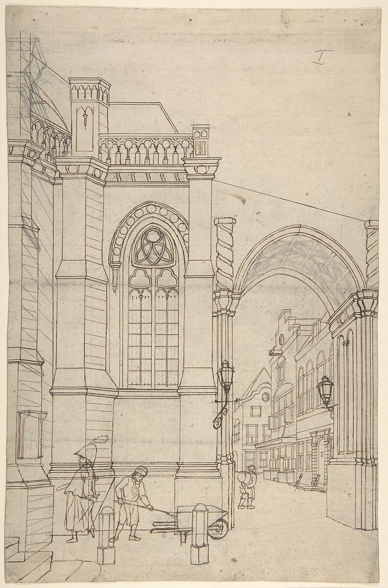 A Townscape with a Churchgate, Jan Hendrik Verheyen (Dutch, Utrecht 1778–1846 Utrecht), Graphite, pen and brown ink 