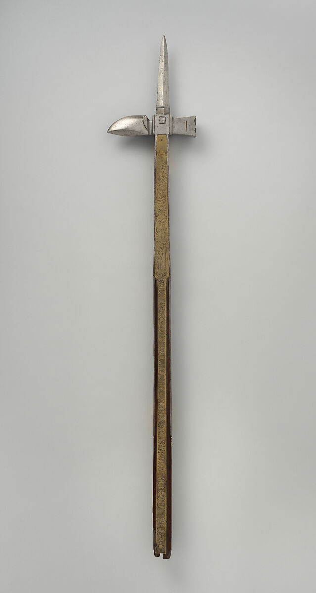 War Hammer or Pollaxe, Steel, copper alloy, wood, bone, German