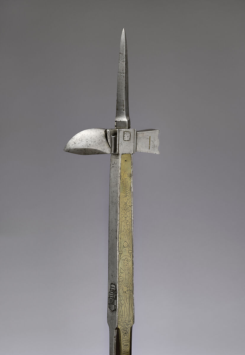 War Hammer or Pollaxe, Steel, copper alloy, wood, bone, German