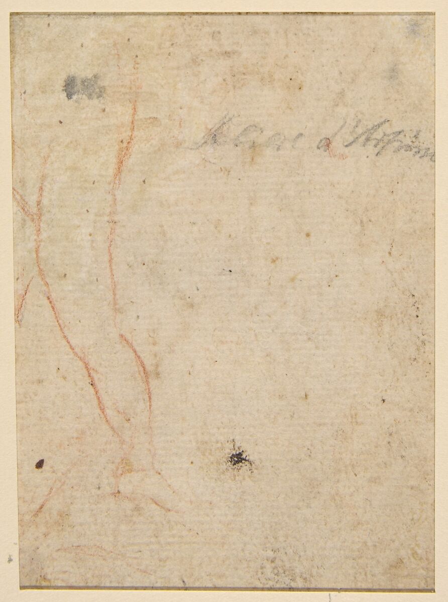 Bust of a Warrior Wearing a Plumed Helmet, Looking Toward Spectator Over His Right Shoulder (recto); Sketch of a Leg (verso), Camillo Procaccini (Italian, Bologna 1555–1629 Milan), Red chalk on light brown paper