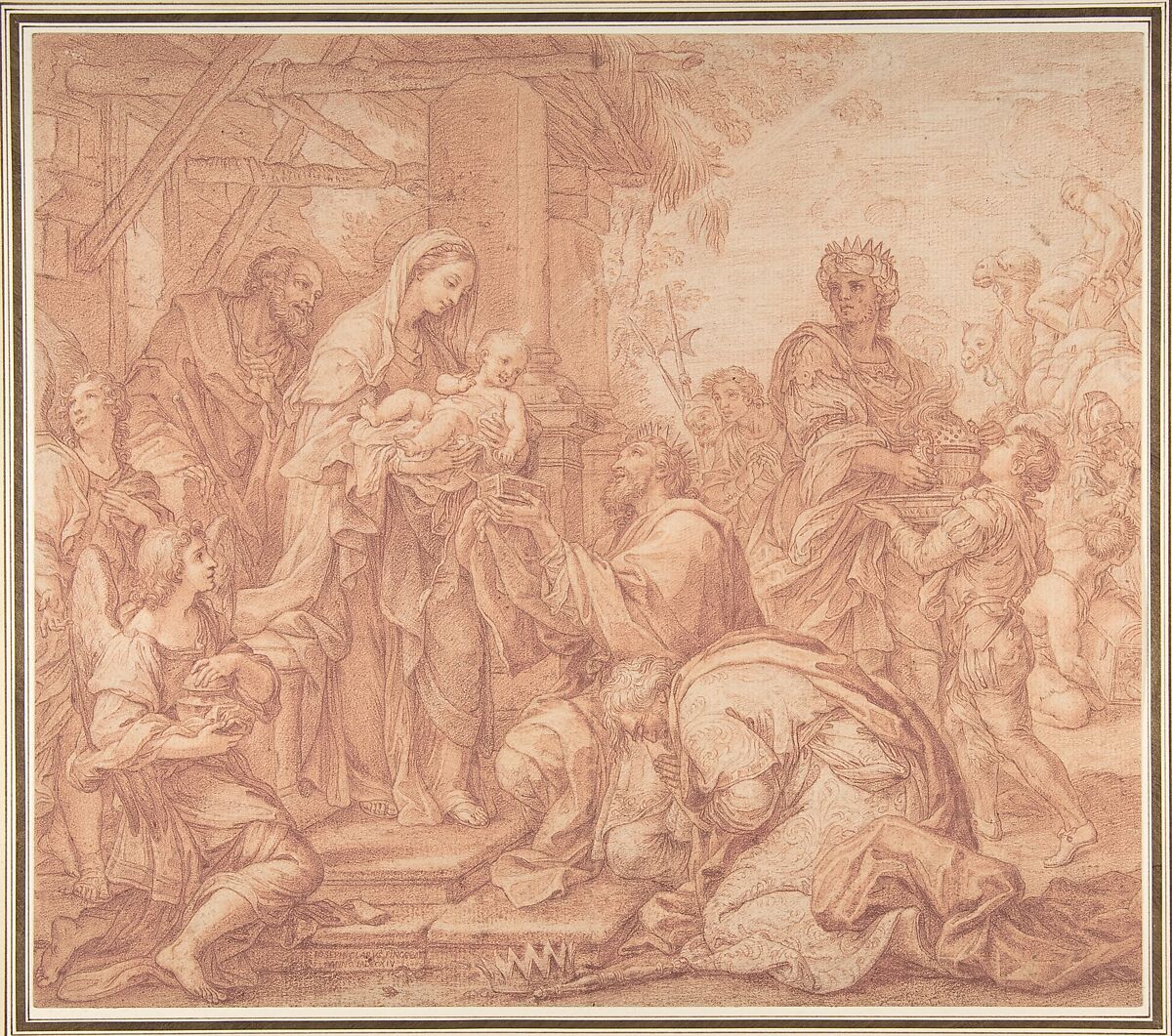 The Adoration of the Magi, Giuseppe Bartolomeo Chiari (Italian, Lucca or Rome 1654–1727 Rome), Red chalk 