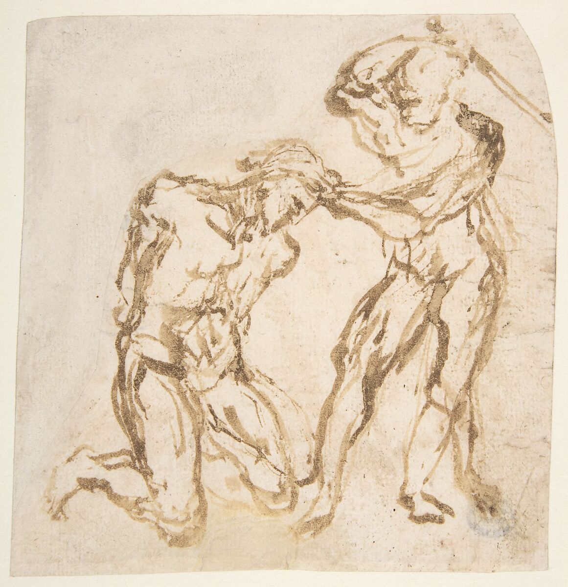 Beheading of a Kneeling Nude Man, Romulo Cincinnato (Italian, Florence ca. 1540–1597/98 Madrid), Brush and brown wash 