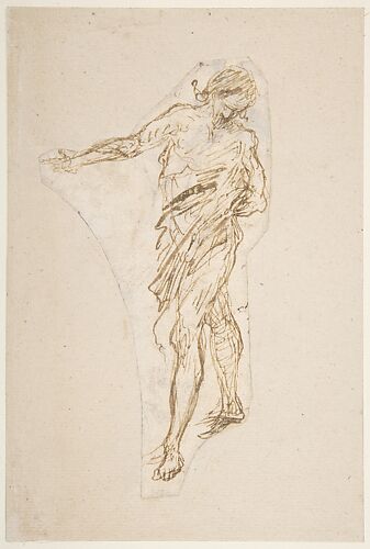 Standing Male Figure with Right Arm Extended (recto); Seated Male Figure (verso)