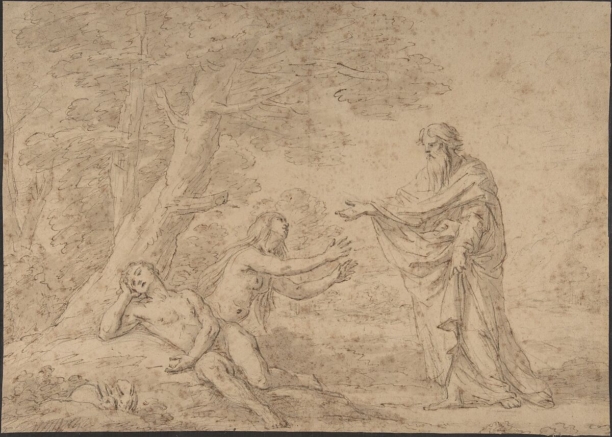 The Creation of Eve, Etienne Parrocel (French, Avignon 1696–1776 Rouen), Pen and brown ink, brush and brown wash over black chalk on light brown paper 
