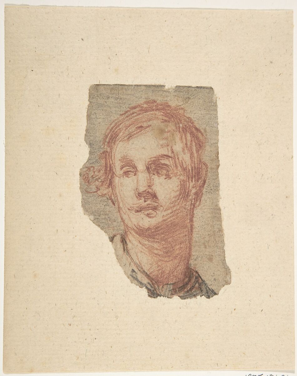 Alternate Study for the Head of a Youth (Formerly a Pentimento Pasted to 1975.131.21)., Jacopo Confortini (Italian, Florence 1602–1672 Florence), Red and black chalk on light brown paper 