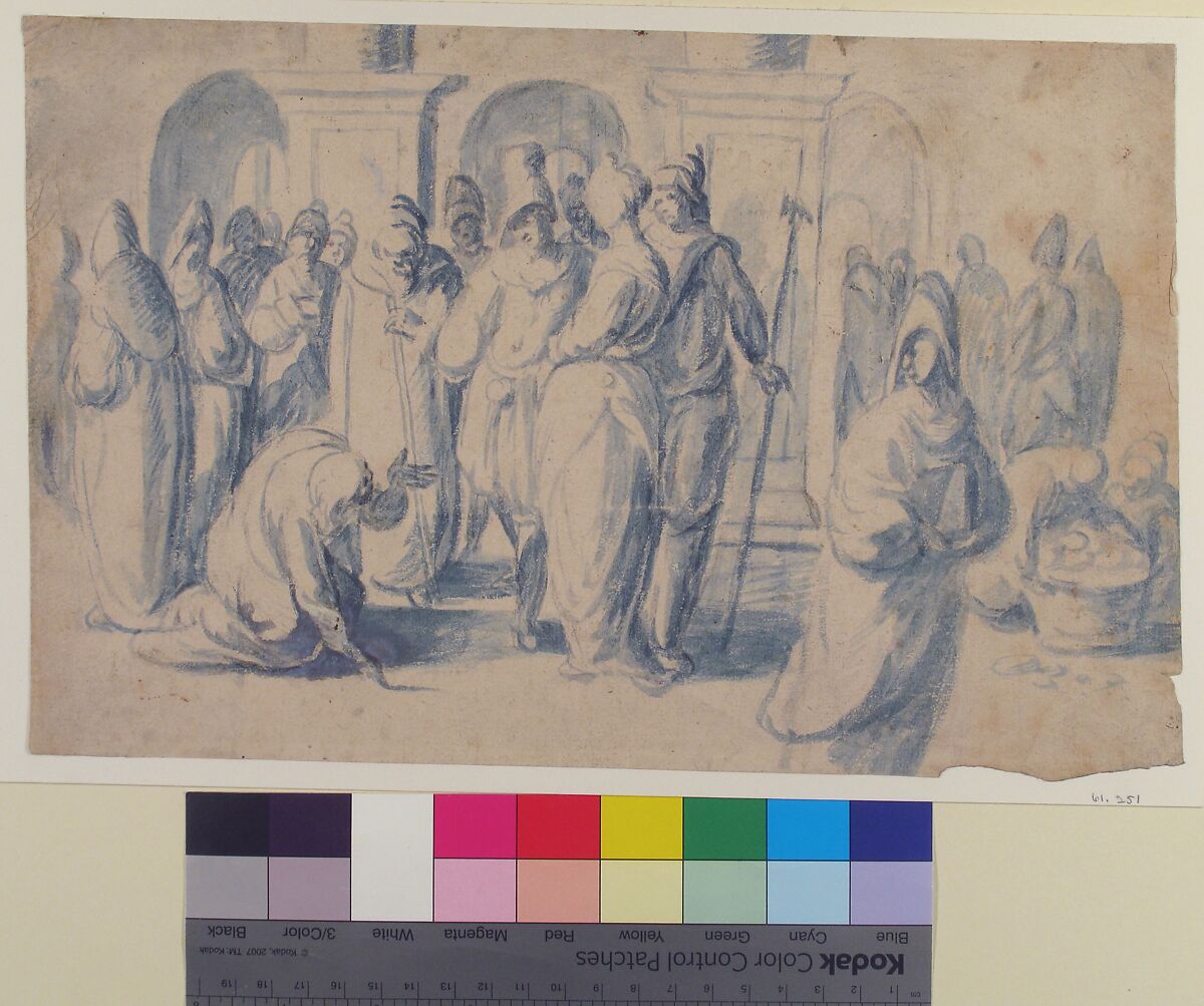 Christ and the Woman Taken in Adultery, attributed to Belisario Corenzio (Italian (born Greece),  Achaea 1558–1646 Esperia, Lazio), Brush and blue wash, over slignt traces of black chalk